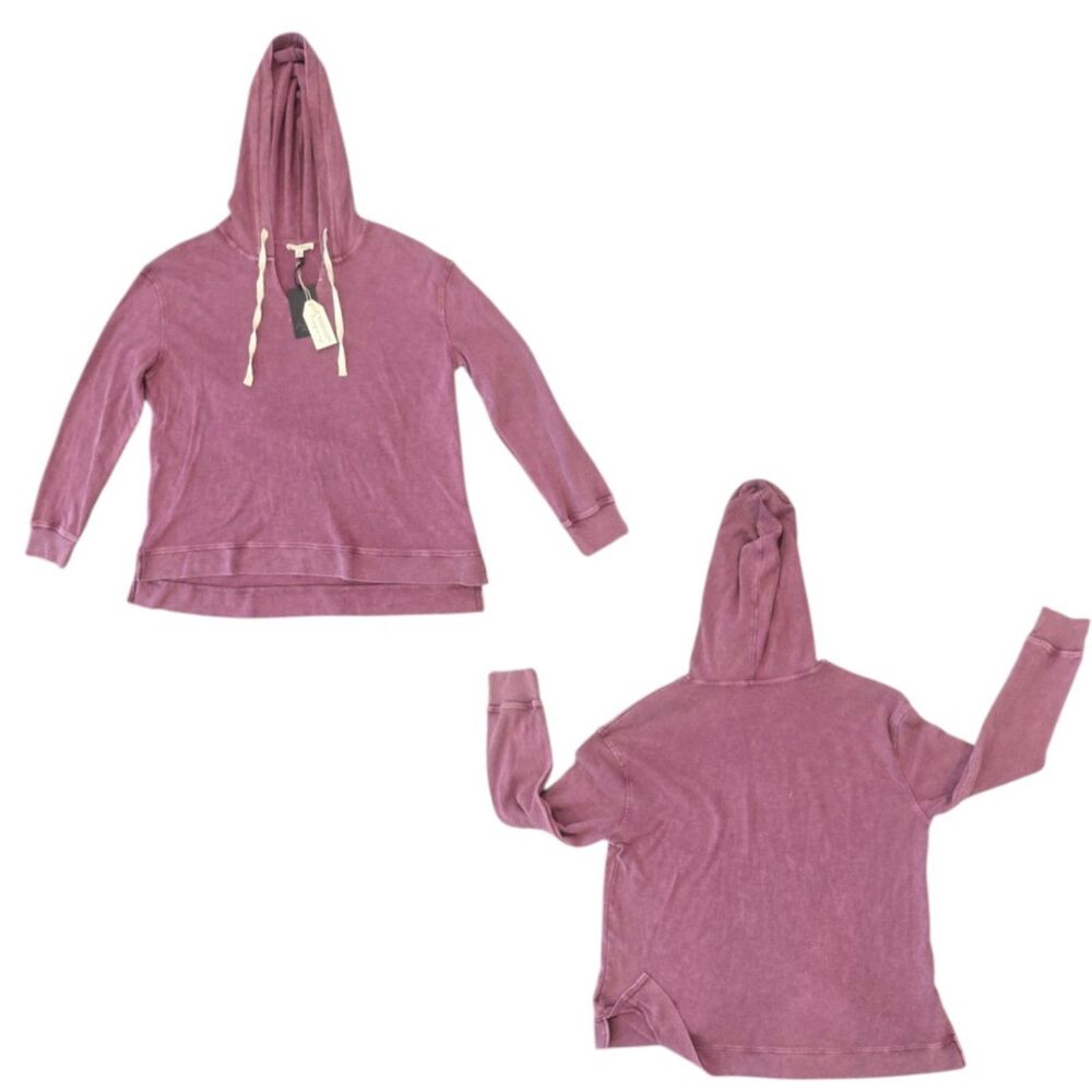 Jane & Delancey Waffle Knit Funnel Neck Hoodie Pullover Purple XL NWT